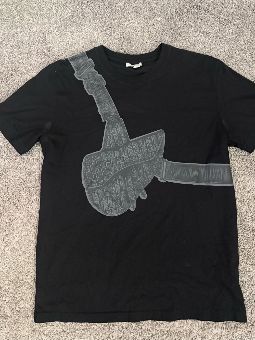 Dior Black Short-Sleeve Crewneck T-Shirt with Gray Strap Graphic